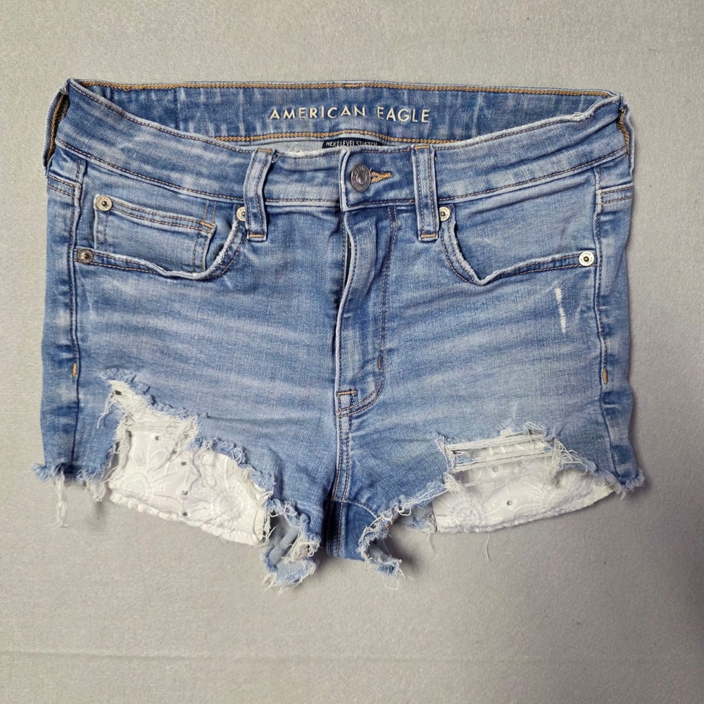 American Eagle Womens 6 Distressed Cutoff Denim Shorts Eyelet Pockets
